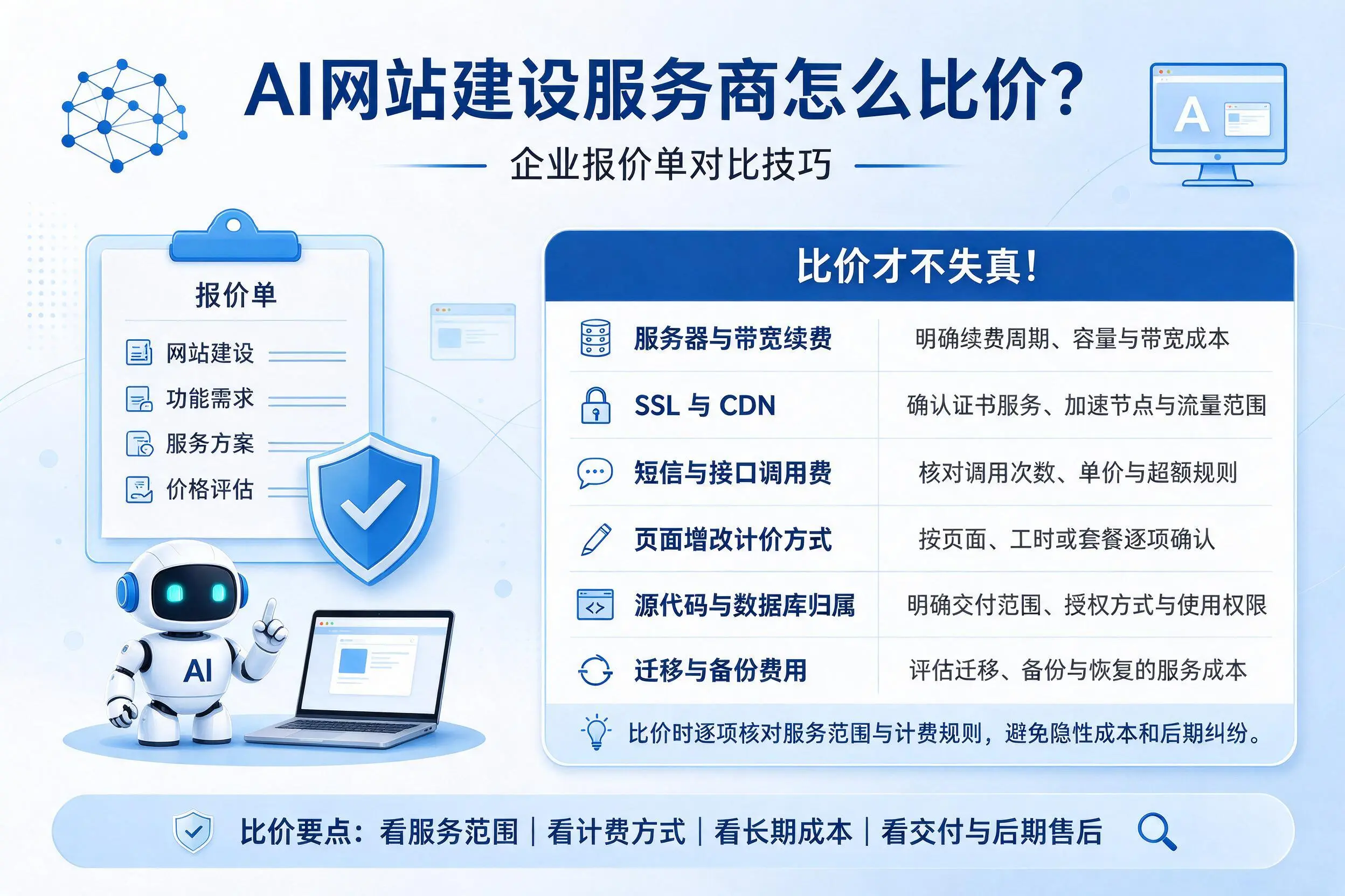 AI网站建设服务商怎么比价?陵水企业报价单对比技巧